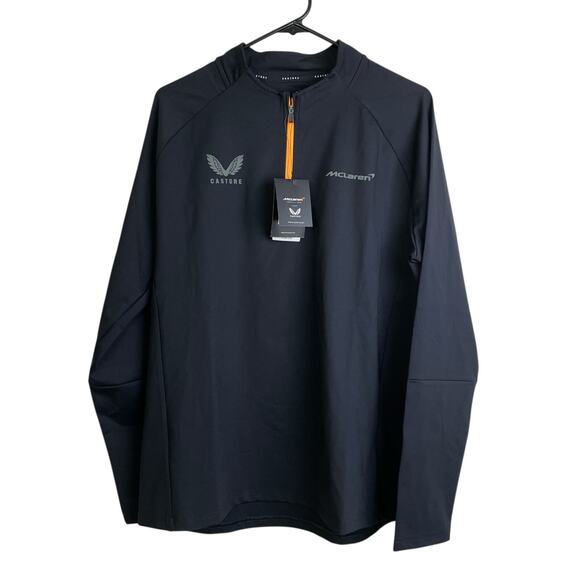 Castore Mclaren Performance 1/4 Zip MIdlayer Large Black Mens Pullover Orange - Picture 1 of 10